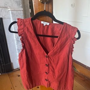 Madewell Linen-Blend Ruffle Button-Front Tank
